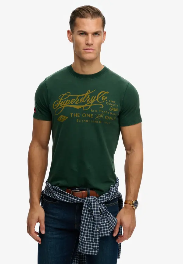Superdry & Co Superdry & Co Majica 'Industry Worker'  senf / tamno zelena