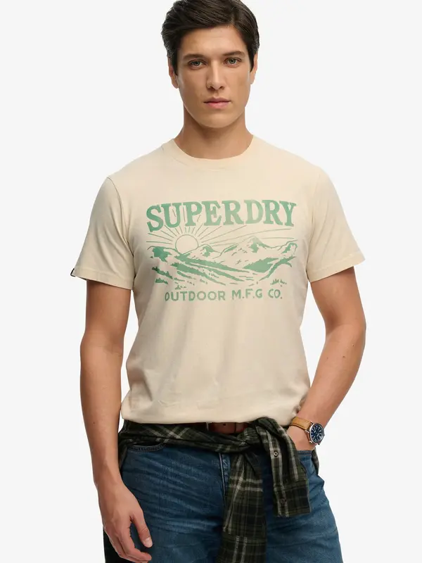 Superdry & Co Superdry & Co Majica 'Retro Outdoor'  pijesak / zelena