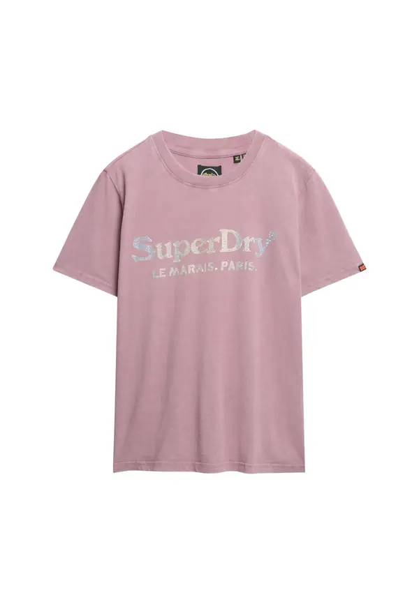 Superdry & Co Superdry & Co Majica 'Venue'  bež / sivkasto ljubičasta (mauve) / srebro