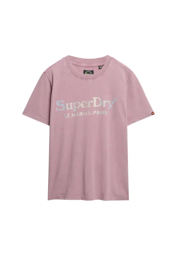 Superdry & Co Superdry & Co Majica 'Venue'  bež / sivkasto ljubičasta (mauve) / srebro