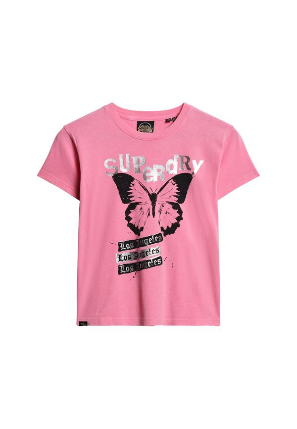 Superdry Superdry Majica 'Lo-fi Rock '  roza / crna / srebro
