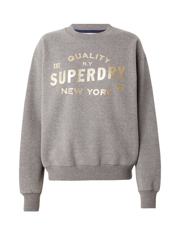 Superdry Superdry Sweater majica 'Luxe'  zlatna / siva melange