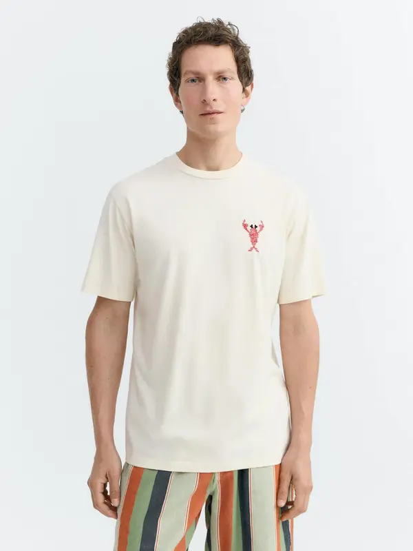 Thinking MU Thinking MU Majica 'Lobster Zach Tee'  svijetlobež / crvena / crna