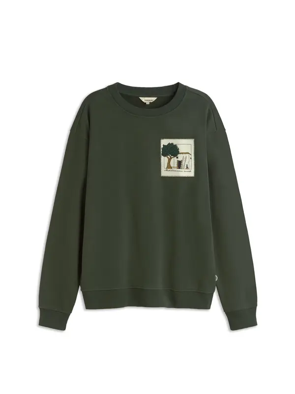 Thinking MU Thinking MU Sweater majica 'Leon'  smeđa / tamno zelena / bijela