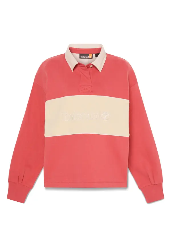 TIMBERLAND TIMBERLAND Sweater majica 'Lush Rugby Polo'  boja pijeska / lubenica roza / bijela