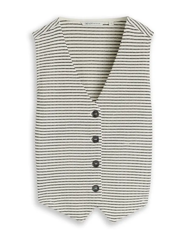 TOM TAILOR DENIM TOM TAILOR DENIM Kardigan bez rukava  crna / bijela