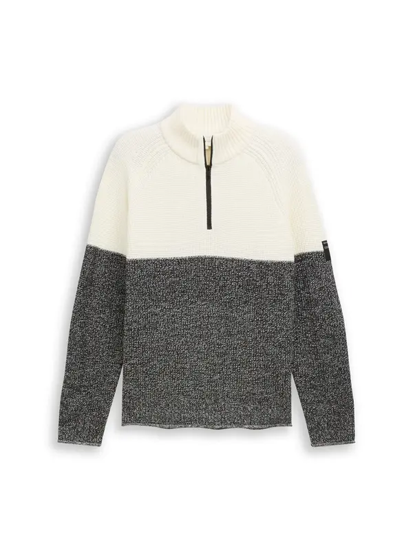 TOM TAILOR DENIM TOM TAILOR DENIM Pulover  crna melange / bijela