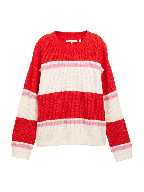 TOM TAILOR DENIM TOM TAILOR DENIM Pulover  roza / crvena / bijela