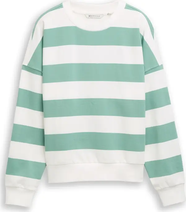 Tom Tailor TOM TAILOR DENIM Sweater majica  sivkasto zelena / bijela