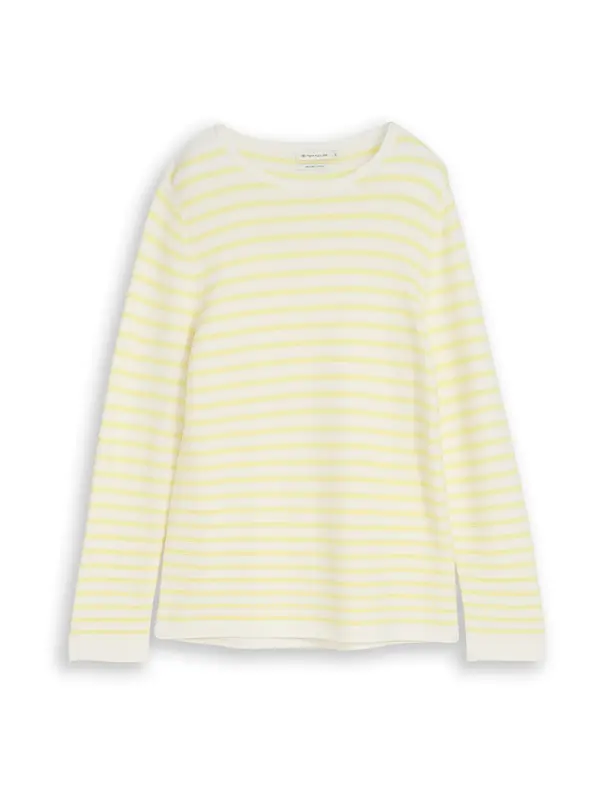Tom Tailor TOM TAILOR Pulover 'Ottoman'  limeta zelena / bijela