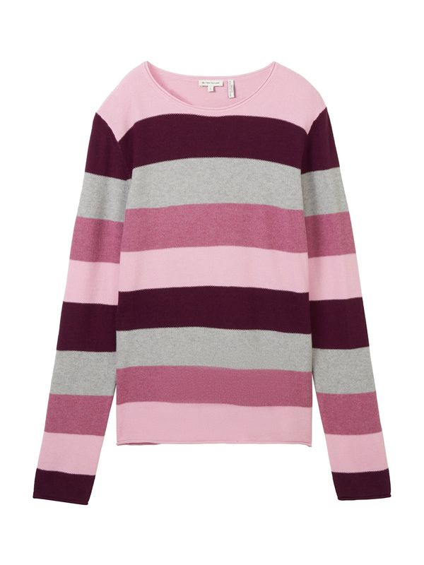 TOM TAILOR TOM TAILOR Pulover  siva melange / šljiva / roza / crvena