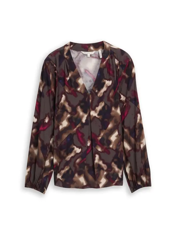 Tom Tailor Women + Tom Tailor Women + Bluza  mornarsko plava / smeđa / tamno smeđa / ljubičasto crvena