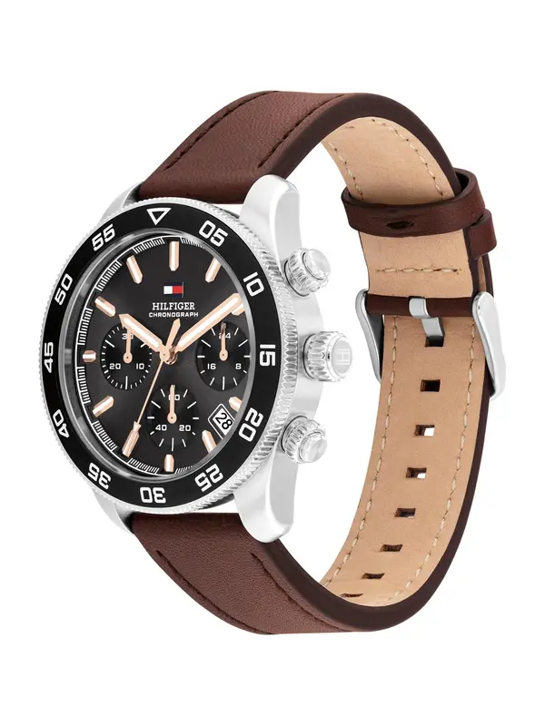 TOMMY HILFIGER TOMMY HILFIGER Analogni sat '85'  smeđa / crna / srebro