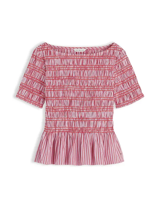 TOMMY HILFIGER TOMMY HILFIGER Bluza 'Smock Stripe Ruffle'  antracit siva / roza / tamno roza