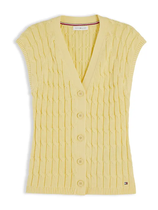 TOMMY HILFIGER TOMMY HILFIGER Kardigan bez rukava 'Cable Slim Sleeve'  svijetložuta