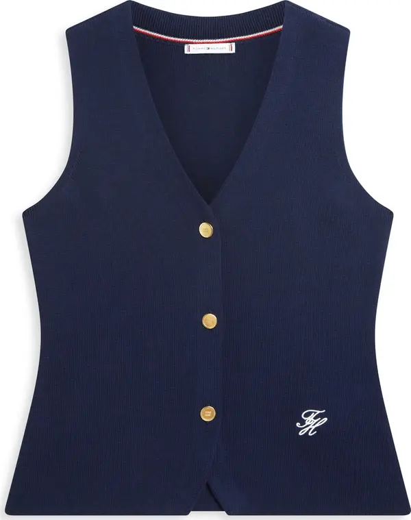 TOMMY HILFIGER TOMMY HILFIGER Kardigan bez rukava  mornarsko plava / bijela