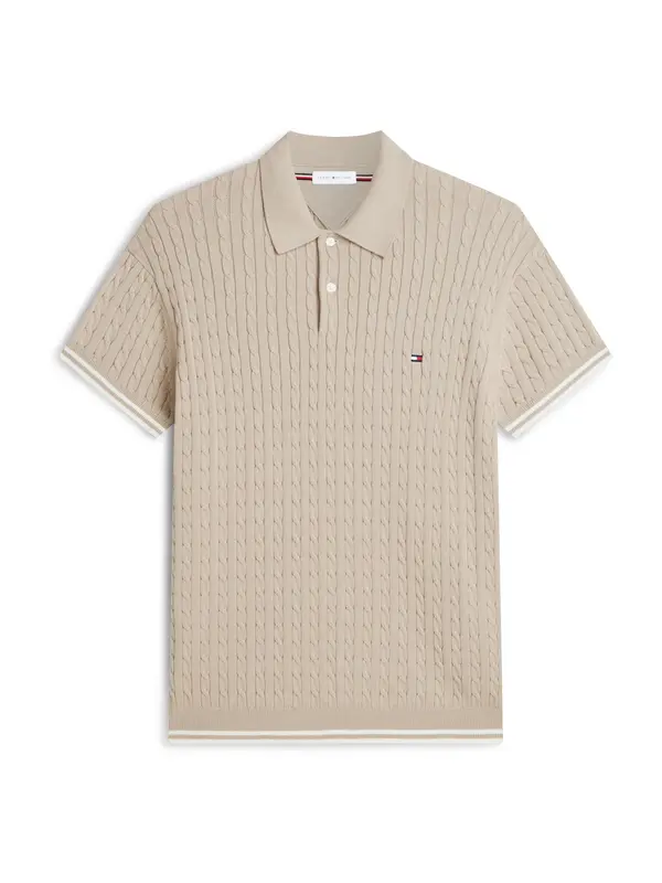 TOMMY HILFIGER TOMMY HILFIGER Majica 'Cable Short Sleeve'  sivkasto bež