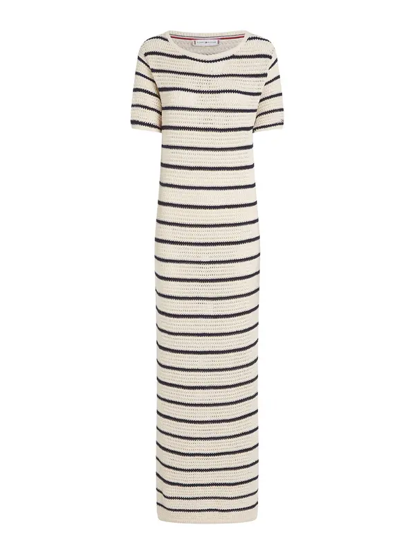 TOMMY HILFIGER TOMMY HILFIGER Pletena haljina 'POINTELLE'  boja slonovače / morsko plava