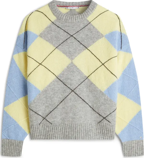 TOMMY HILFIGER TOMMY HILFIGER Pulover  svijetloplava / žuta / siva melange / crna