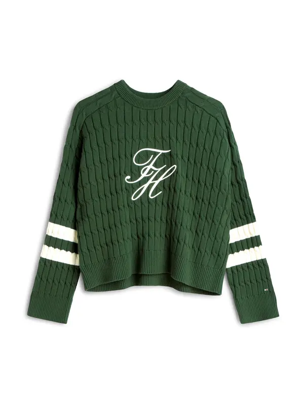 TOMMY HILFIGER TOMMY HILFIGER Pulover  tamno zelena / bijela