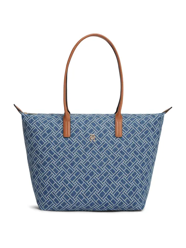 TOMMY HILFIGER TOMMY HILFIGER Shopper torba 'Popette'  plavi traper / konjak / svijetlosiva