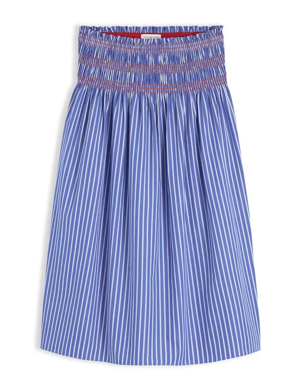 TOMMY HILFIGER TOMMY HILFIGER Suknja 'Smock Stripe Topstitch Midi'  plava / bijela