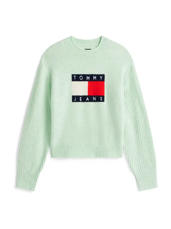 Tommy Jeans Tommy Jeans Pulover  mornarsko plava / svijetlozelena / crvena / bijela