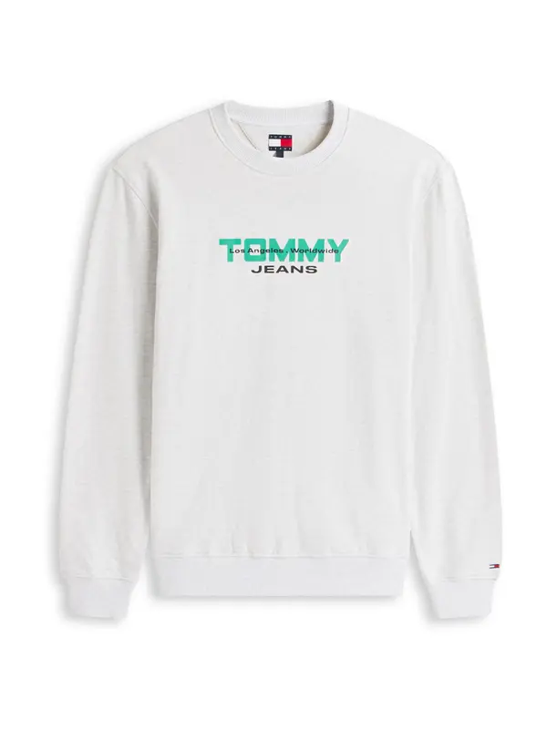 Tommy Jeans Tommy Jeans Sweater majica 'ESS'  siva melange / zelena / crna