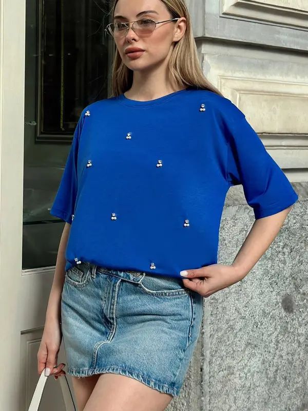 Trend Alaçatı Stili Trend Alaçatı Stili Majica  kobalt plava