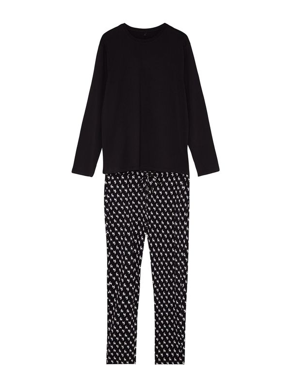 Trendyol Trendyol Duga pidžama  crna / prljavo bijela