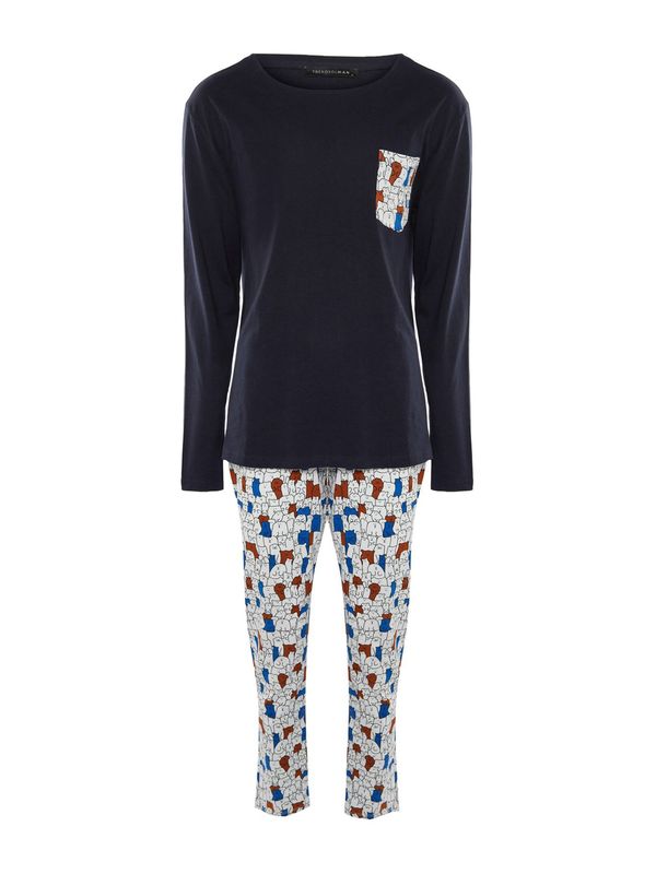 Trendyol Trendyol Duga pidžama  plava / mornarsko plava / narančasta / bijela