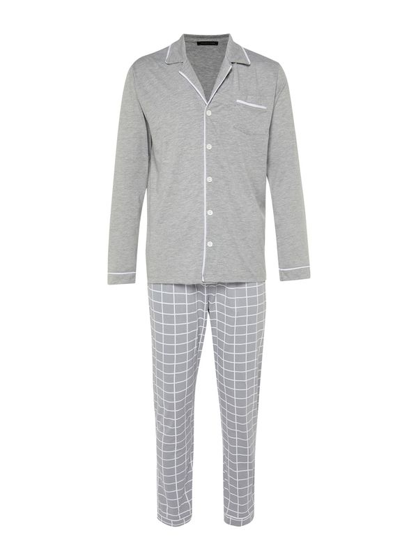 Trendyol Trendyol Duga pidžama  siva / bazalt siva / bijela