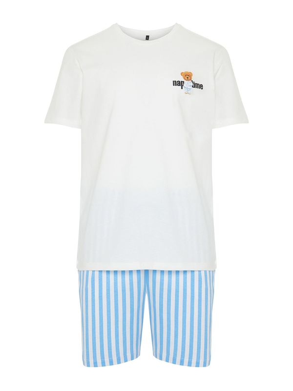 Trendyol Trendyol Kratka pidžama  ecru/prljavo bijela / svijetloplava