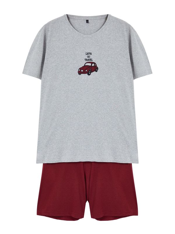 Trendyol Trendyol Kratka pidžama  siva melange / tamno crvena