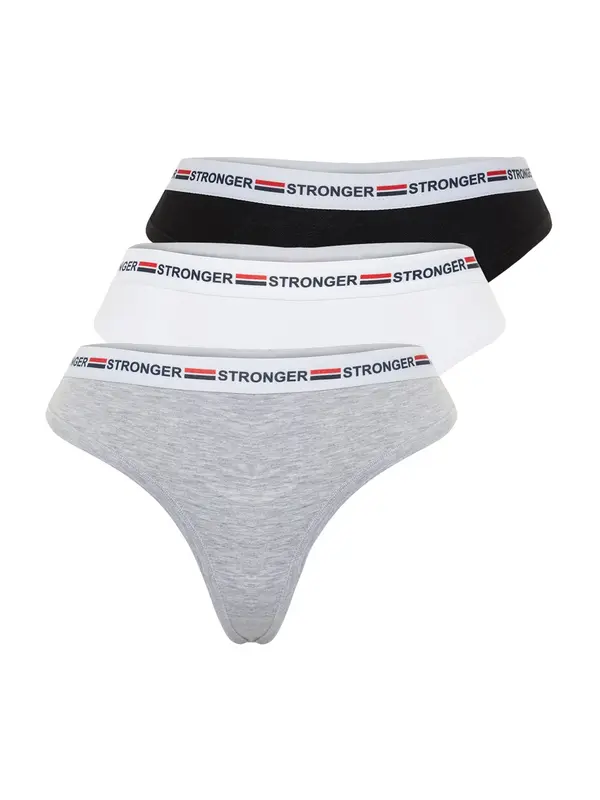 Trendyol Trendyol Tanga gaćice  siva melange / crvena / crna / bijela
