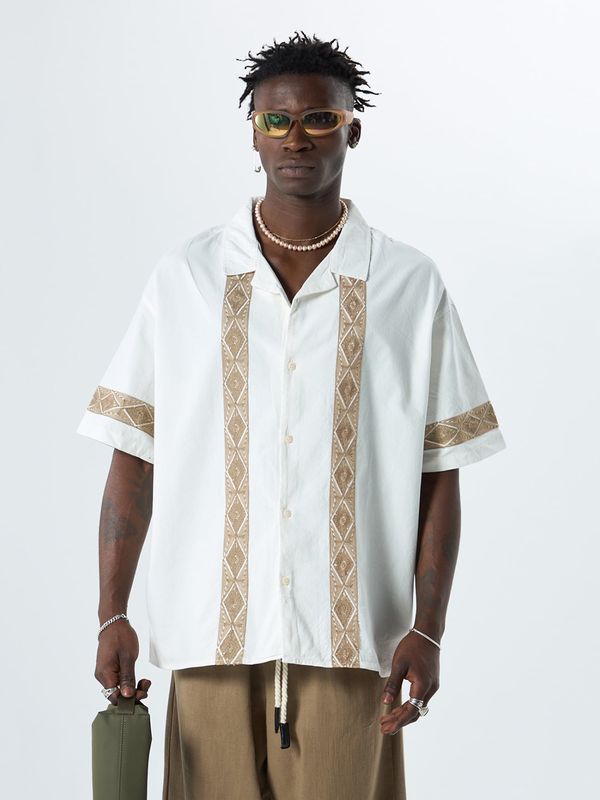 VAMOS CLO VAMOS CLO Košulja 'Stockton'  boja devine dlake (camel) / ecru/prljavo bijela