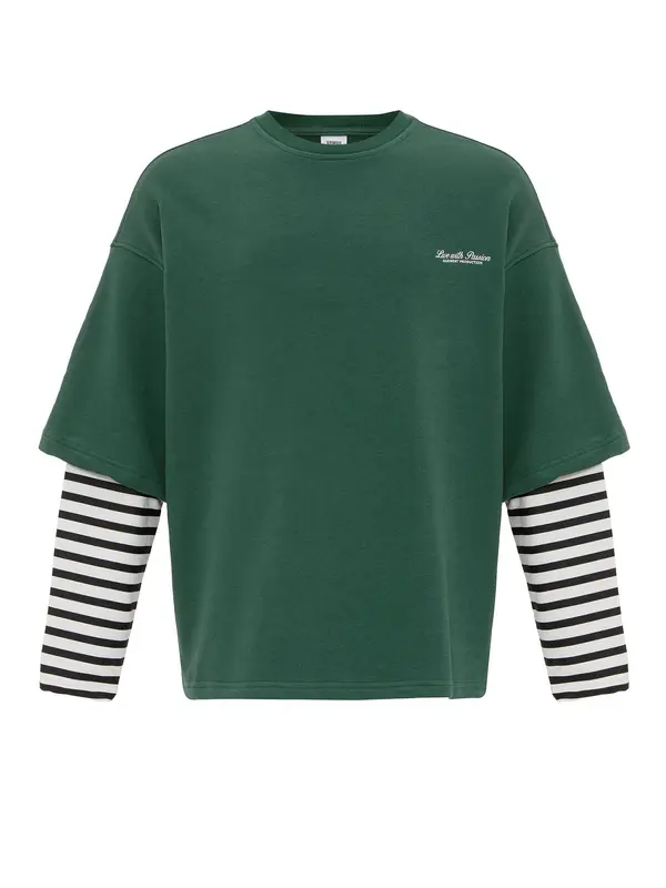 VAMOS CLO VAMOS CLO Sweater majica  zelena / crna / bijela