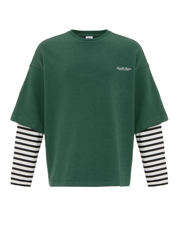VAMOS CLO VAMOS CLO Sweater majica  zelena / crna / bijela