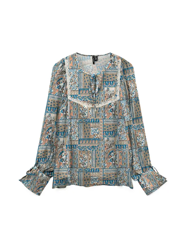 VERO MODA VERO MODA Bluza 'VMLISA LULU'  bež / sivkasto plava / narančasta