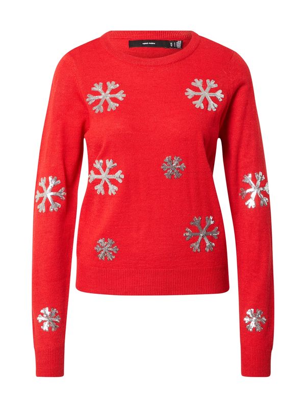 VERO MODA VERO MODA Pulover 'Snowflake'  tamo siva / vatreno crvena / srebro