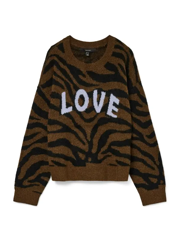 Vero Moda VERO MODA Pulover 'VMNEWKAI'  smeđa / crna / bijela