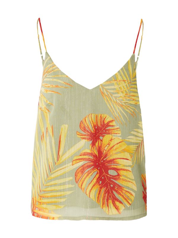 VILA VILA Bluza 'FLORI'  pastelno žuta / zelena / svijetlonarančasta / trešnja crvena