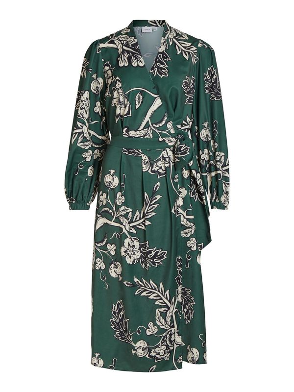 VILA VILA Haljina 'Callie'  sivkasto bež / tamno zelena / crna