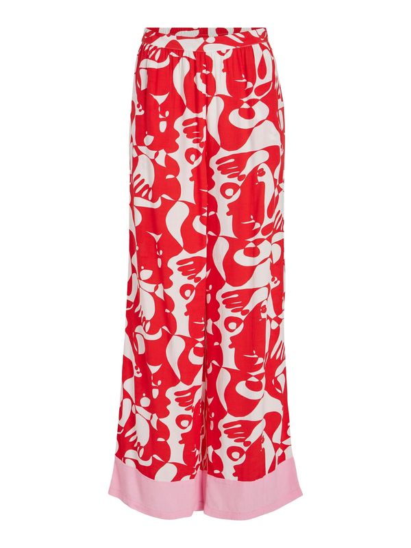 VILA VILA Hlače 'KIKKI'  svijetloroza / svijetlocrvena / bijela