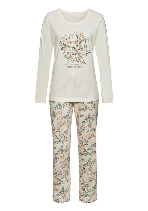 VIVANCE VIVANCE Pidžama  boja devine dlake (camel) / svijetlobež / zelena / bijela