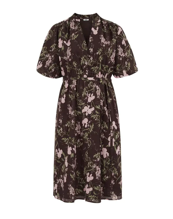 WE Fashion WE Fashion Košulja haljina  tamno smeđa / zelena / rosé