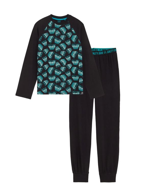 WE Fashion WE Fashion Pidžama set  akvamarin / crna