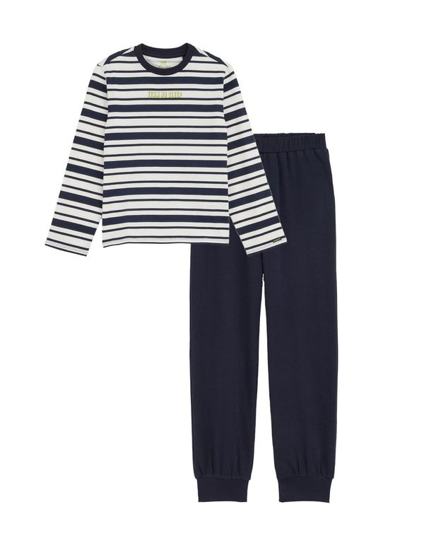 WE Fashion WE Fashion Pidžama set  ecru/prljavo bijela / mornarsko plava / limeta