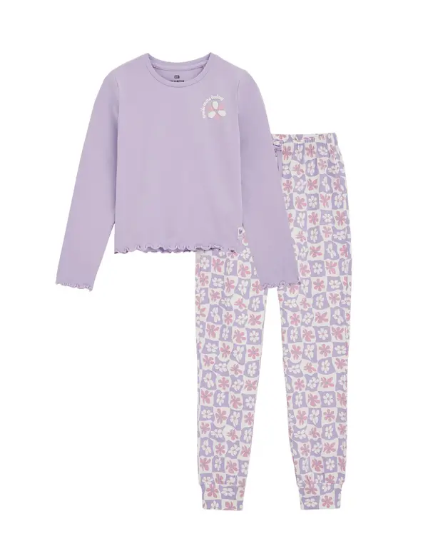 WE Fashion WE Fashion Pidžama set  lavanda / prljavo roza / prljavo bijela