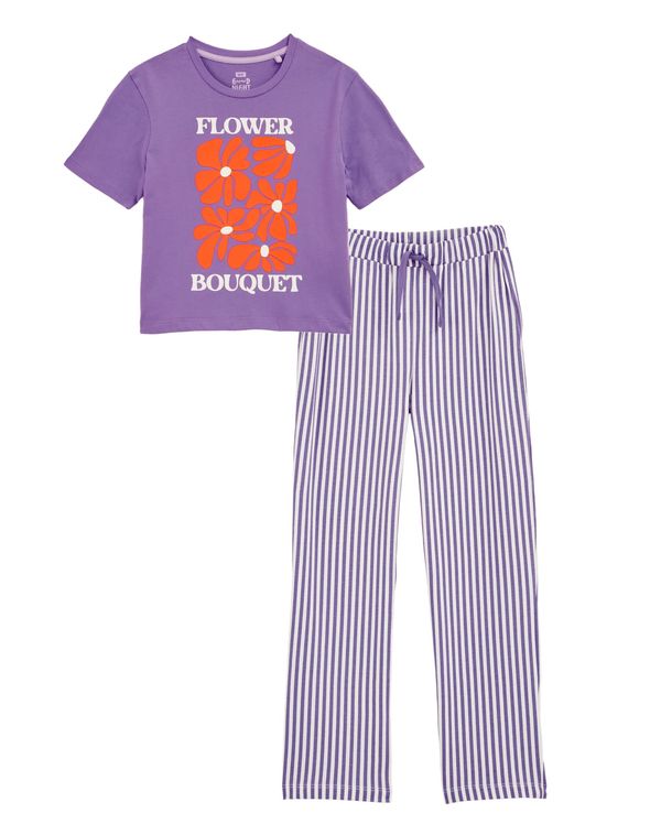 WE Fashion WE Fashion Pidžama set  ljubičasta / tamno narančasta / prljavo bijela